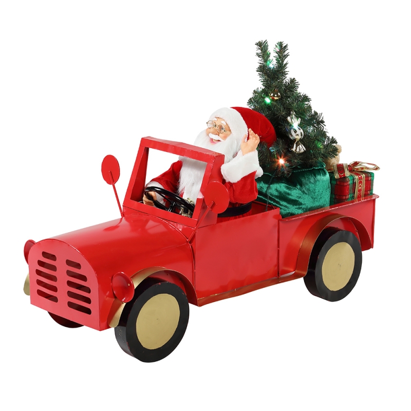160cm musikalisk animerad Santa Claus sitter på lastbilens julgransprydnader Collection Holiday Decoration Figurin Ac Adapter