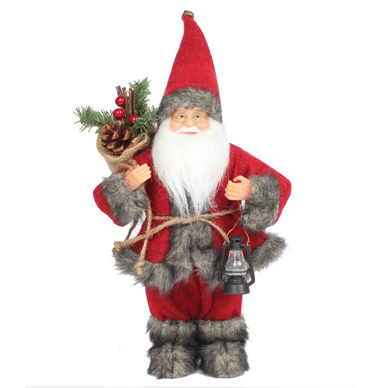 14inch stående röd Santa Claus prydnad dekoration figur med oljelampa och tallskott i väska jul semester festival