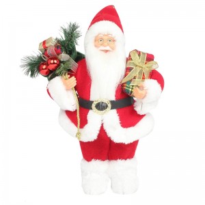 14inch stående röd jul julklapp figur med presentförpackning tallnål plast traditionell prydnad semester dekoration